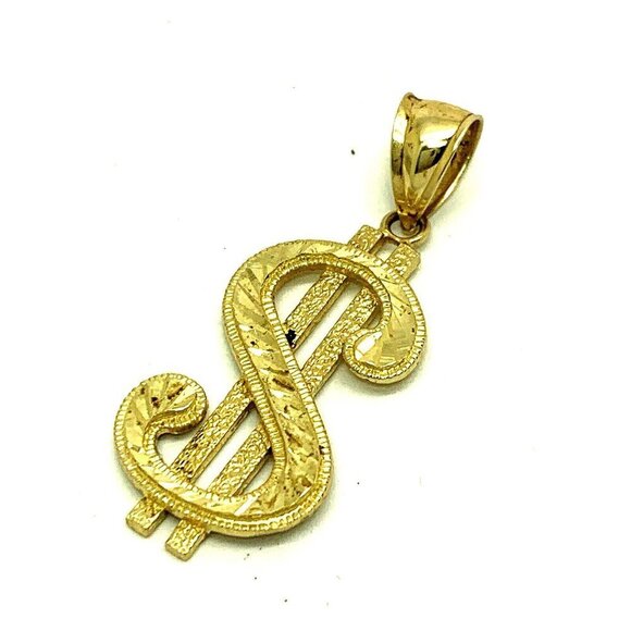 Dollar Sign Pendant $ Charm 10k Yellow Gold Unisex Jewelry NO CHAIN - Picture 2 of 9